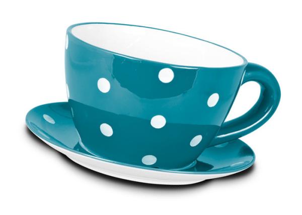Garden Ceramic Jumbo Tea Cup Planters With Attached Saucer Stripe / Polka Dots