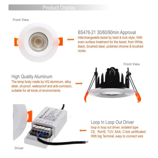 BS476 21 Surface IP65 6w Smd Fire Rated Bathroom Downlights