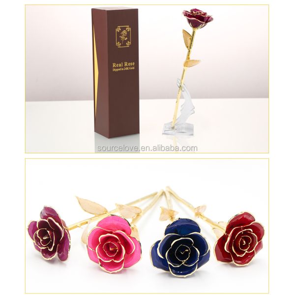 24k Gold Trimmed Purple Rose with Gold Leaf Girlfriend Gift 24k Gold Plated Natural Rose for Valentine's , Mother's Day Gifts