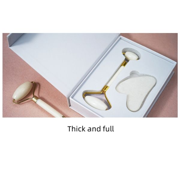 Skin Care Tool Natural White Jade Stone Gua Sha Scraping Board Guasha Face Roller Gift Box Set for Body Muscles Massage