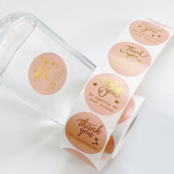 Hot Sale 1.5 Inch Gold Foil Thank You Label Round Circle Adhesive Vinyl Gift Thank You Label in Stock