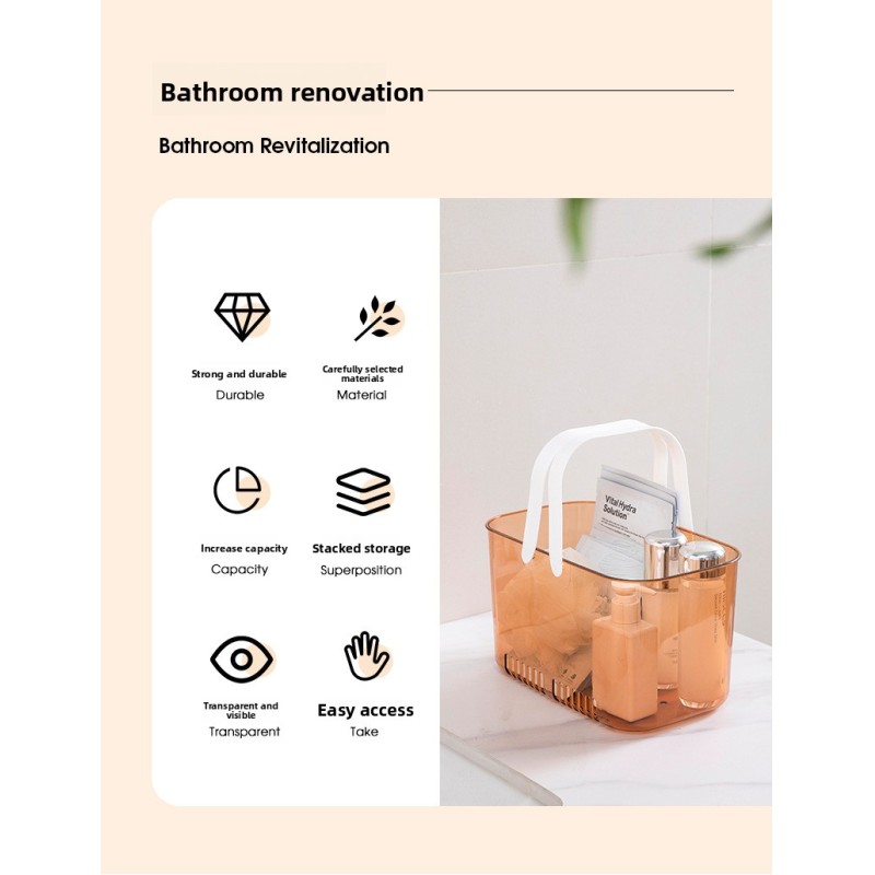 Practical Acrylic Storage Basket with Handle Durable Hollow Bottom Shower Caddy Bathroom Organizer Bin for Toiletries Cosmetics