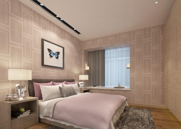 Moisture Proof Embossed Vinyl Wallpaper Pink Plaid Pattern for Bedroom