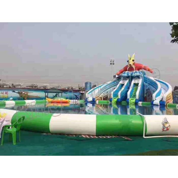 2 Years Warranty Animal Inflatable Water Parks With Frame Pool / Cartoon Slide
