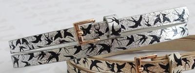 Metallic Shiny PU Childrens Designer Belts For Kids With Black Birds Printing In 1.10cm