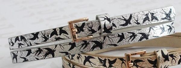 Metallic Shiny PU Childrens Designer Belts For Kids With Black Birds Printing In 1.10cm