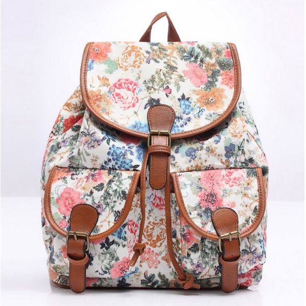 2016 new spring and summer fashion casual women canvas printing two pocket backpack