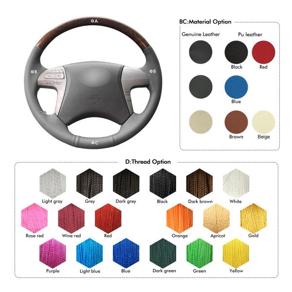 Hand Sewing Wood Pattern Grey DIY Steering Wheel Cover For Toyota Highlander Camry Isis Mark X Zio Premio Noah Previa 2006-2015