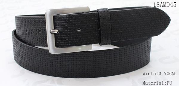 Woven Pattern PU Taupe Mens Black Leather Belt With Silver Buckle 3.45cm Width