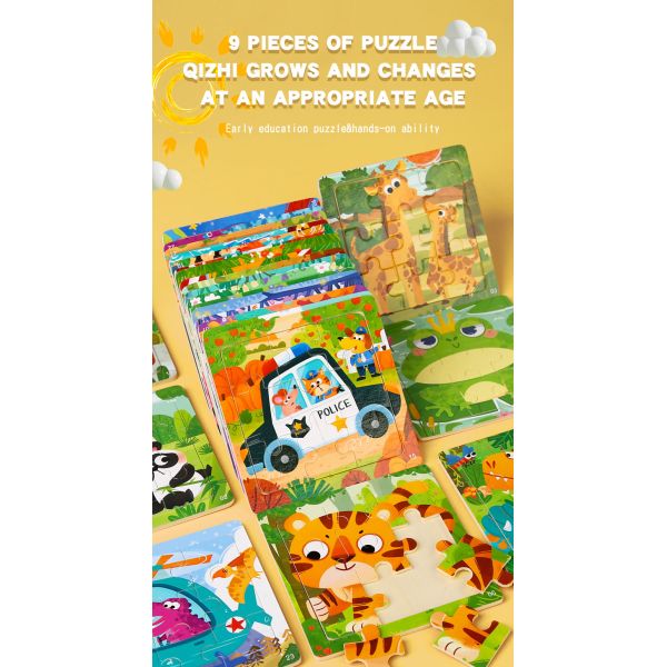 9pcs Toddler Great Gift Children Preschool Colorful Dinosaur Animals Wooden Jigsaw Puzzles