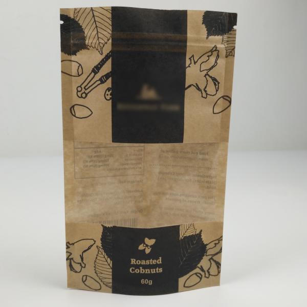 Snack Waterproof Stand Up Laminated Brown Kraft Paper  Bags With Window