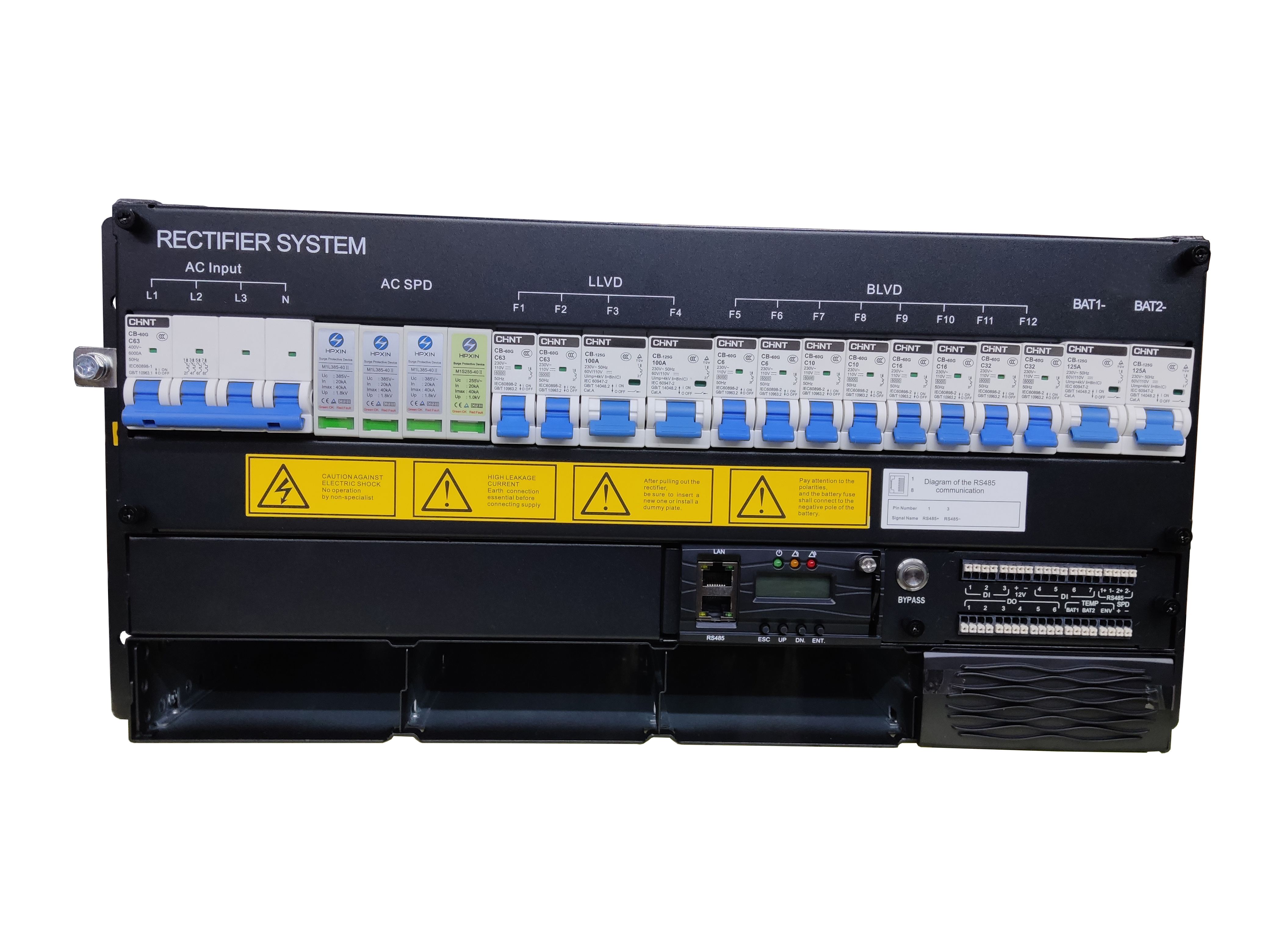 48V DC Telecom Rectifier Power System High Density LLVD BLVD Battery Protection Ideal for Industrial Automation Systems