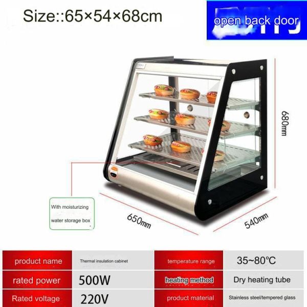 Hot Food Showcase Fried Chicken Food 220V Black Heated Display Cabinet with 500W Power