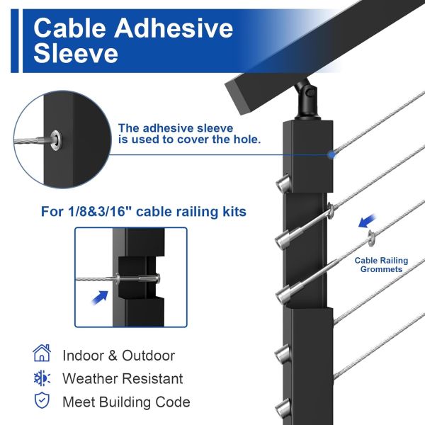Stainless Steel Thickness Cable Railing Protector Adhesive Sleeves for Deck Stair Cable Railing Post Kits