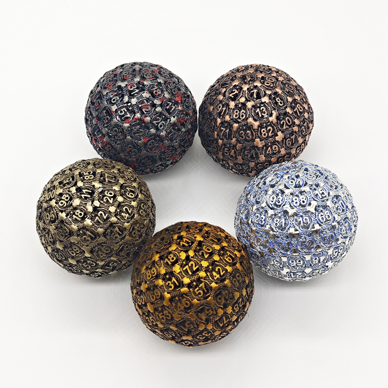 Customized Color Brass Material D100 Dice for DND RPG Hollow Spherical Dice