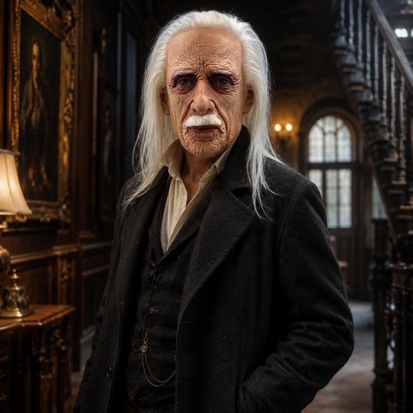Long White Hair Old Man Latex Full Head Mask with White Mustache, Realistic Wrinkles, Aged Skin Texture and Visible Eye Openings for Halloween Party Cosplay Costume Photo Video Props