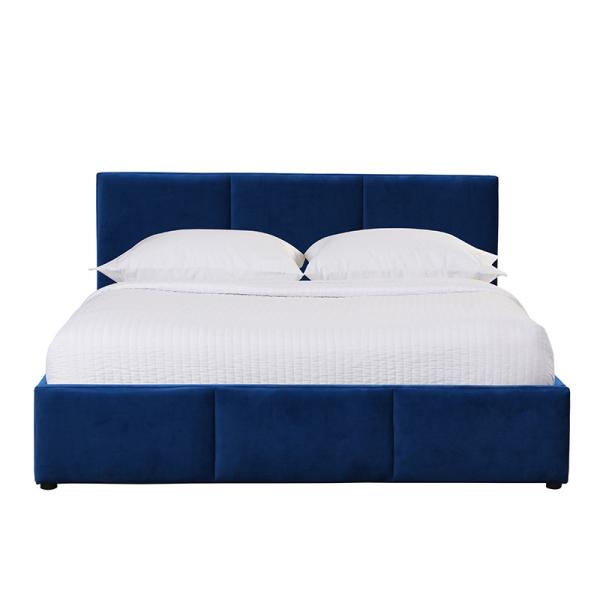 Blue Velvet estofou o rei Size Plywood Material da cama do armazenamento do elevador de gás