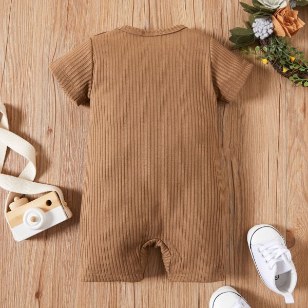 Custom Design Cotton Baby Clothes Baby Boy Romper Rib Knitting Unisex Onesie Short Sleeve Soft Clothes Baby Bodysuit