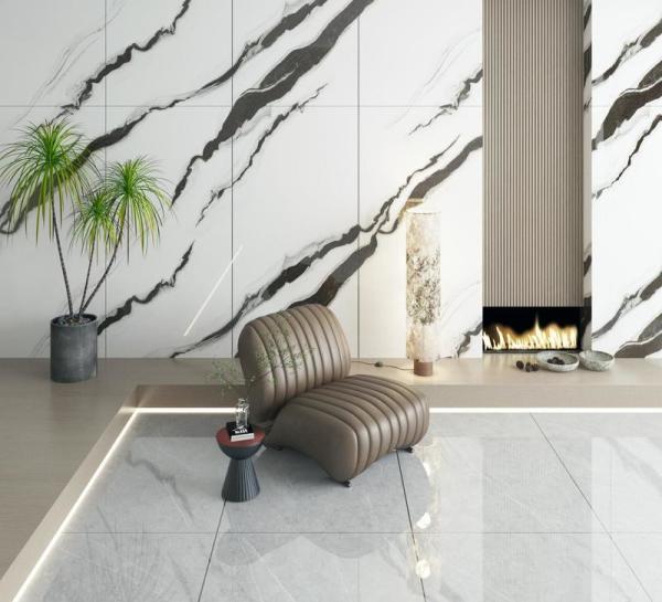 Carrelage en porcelaine émaillée polie blanc Carrara 900x1800mm antidérapant