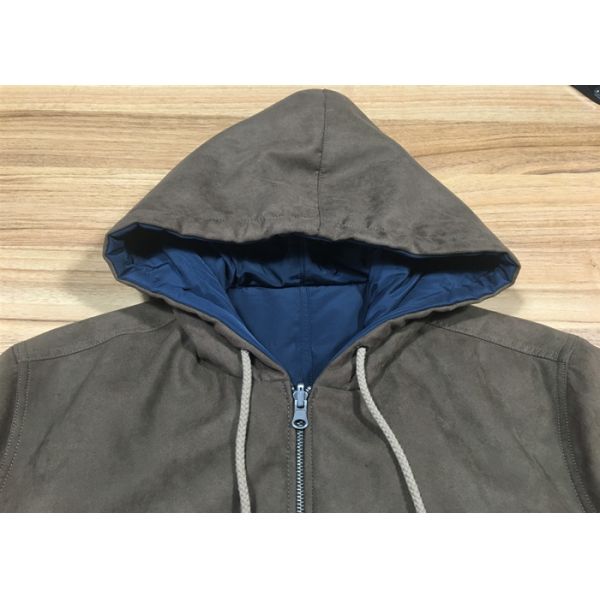 Mens Qulited And Ribbed Suede Bomber Coat Anti Wind Pu Hooded Jacket