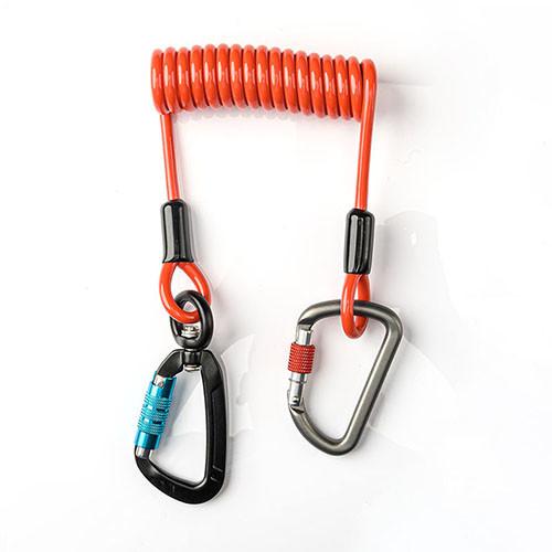 Orange Flexible Coil Tool Lanyard Heavy Duty 2M With Carabiner Hook