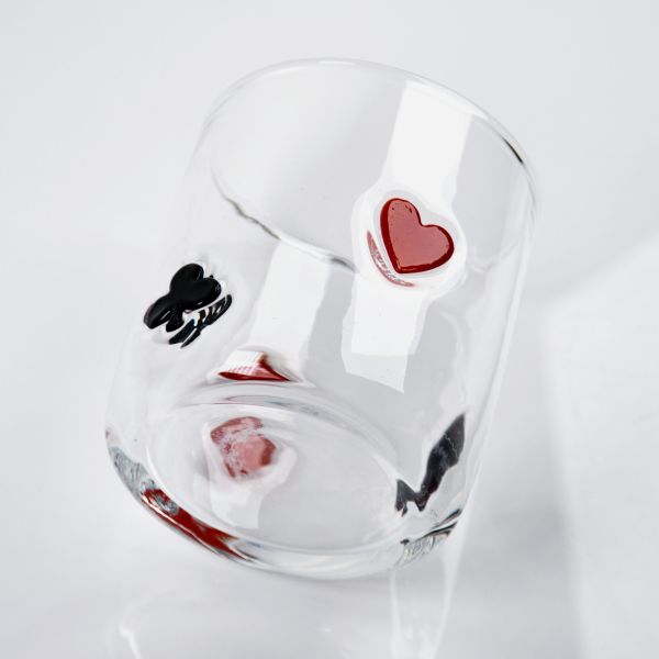 Hand Blown Poker Icon Whiskey Glass, 400ml Clear Tumbler With Heart, Spade, Club & Diamond Suits, Old Fashioned Glass For Whiskey, Cocktails, Juice