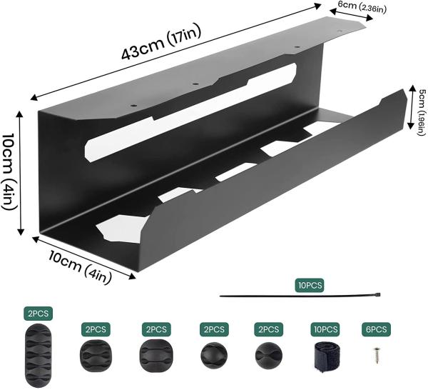 Electric Standing Desk Under Desk Cord Management and Organization with Metal Iron Tray