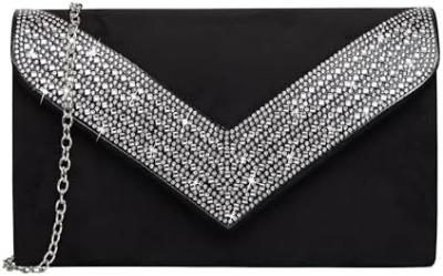 CLUTCH PURSE FOR WOMEN RHINESTONE BLING EVENING BAGS HANDBAGS FOR WEDDING PARTY PROM FAUX SUEDE ENVELOPE SHOULDER BAG