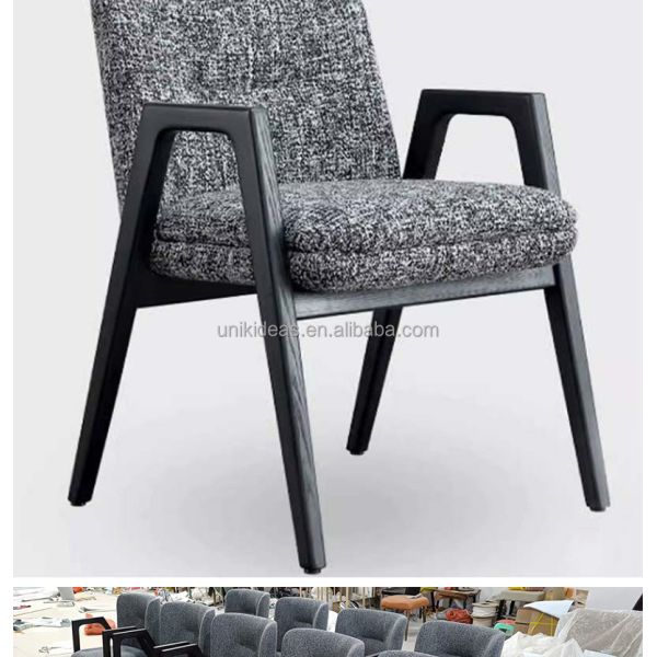 New Arrival Commercial Restaurant Seating Upholstered Dining Chair with Armrest Solid Wood Frame for Cafe Hotel Dining Room