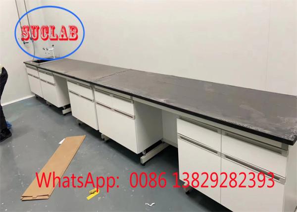 Top Notch Steel Wood Laboratory Work Benches with Chemical Resistant Laminate Work Surface