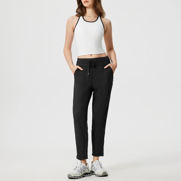 Lightweight Nylon Jogger Pants Elastic Waist Drawstring Tapered Ankle Length