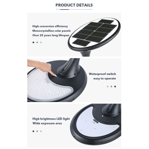 38W Courtyards Integrated Solar Led Street Light Oval Shape Light Control Outdoor  Lamp