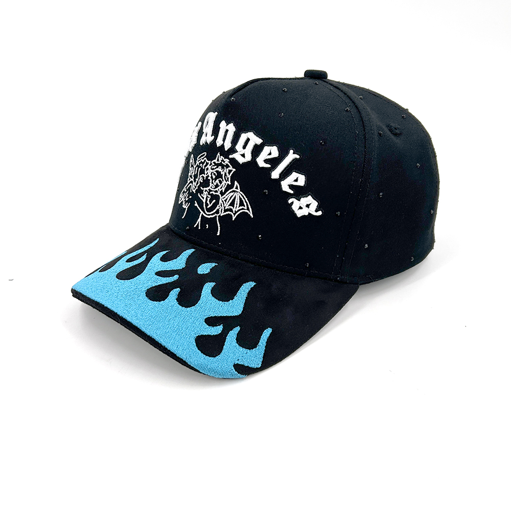 Cotton Suede 5 Panel Custom Hats Baseball Cap 3D Embroidery Rhinestone Detail Gorras