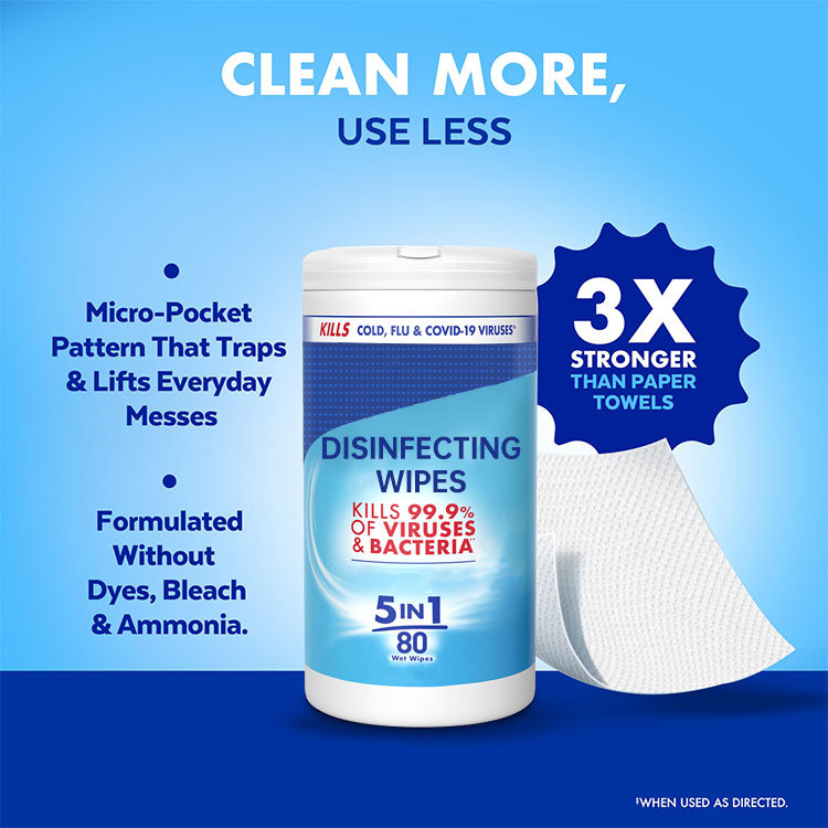 Custom 80sheet Large-Size Dye-Free and Bleach-Free Multi-Purpose Cleaning Disinfecting Wipes for Cleaning