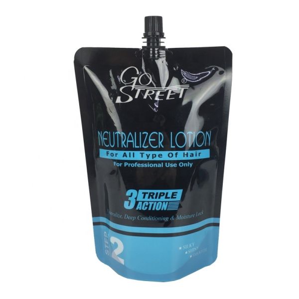 custom printing stand up pouch glossy plastic spout doypack liquid hair lotion packaging bag