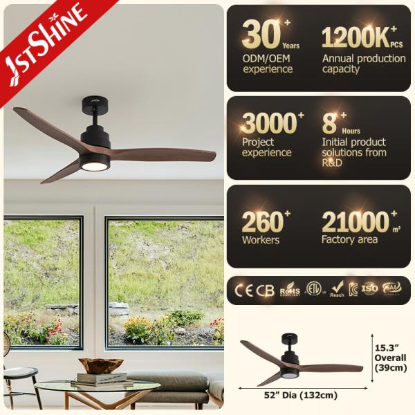Baixo ruído Ventilador de teto de 52 polegadas com controle remoto inteligente de 6 velocidades e fonte de alimentação CC
