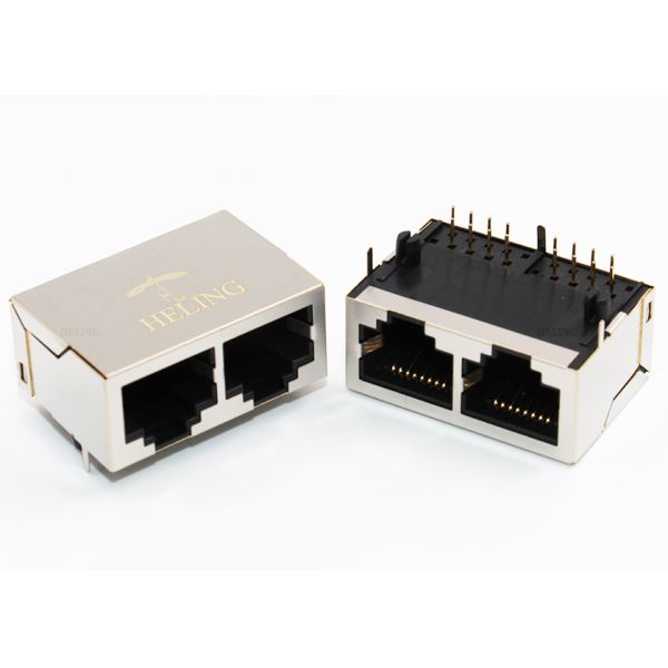 Through Hole Network RJ45 Multiport Connector Female 1 x 2 PCB Mount