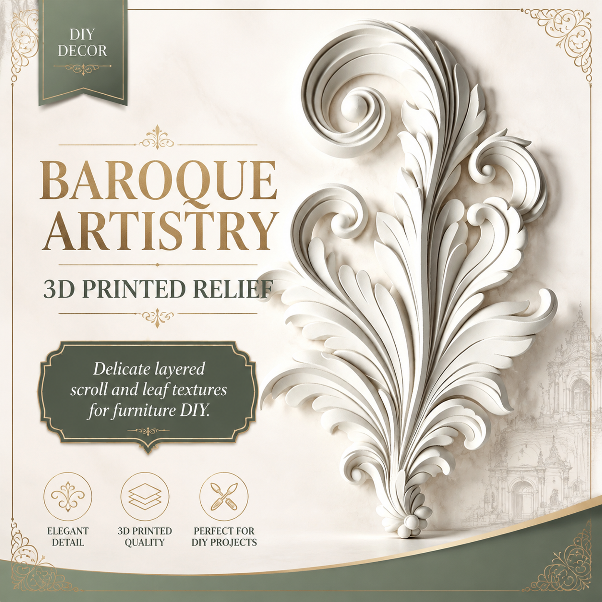 Baroque Acanthus Leaf Sculpture Decorative Furniture 3d Sculpting For 3d Printing