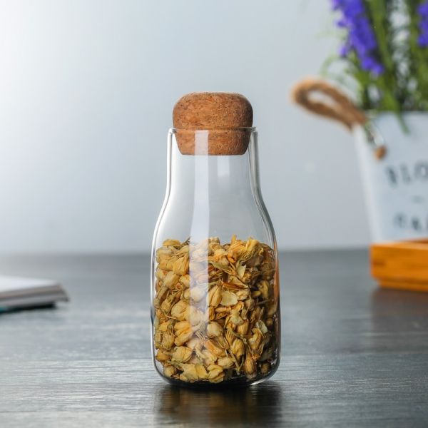 Morden Style Borosilicate Glass Storage Jar With Cork Lid BPA Free Household Use