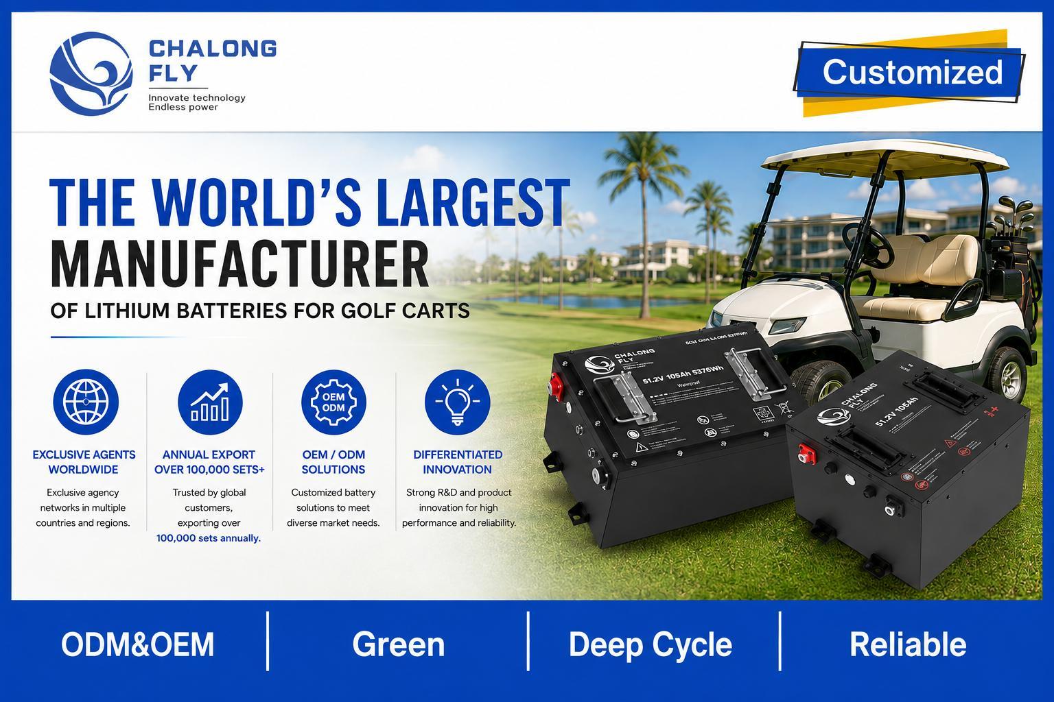 Smart LiFePO4 Golf Cart Battery with APP Monitoring and 105Ah 210Ah Capacity in 36V 48V 72V 96V Options