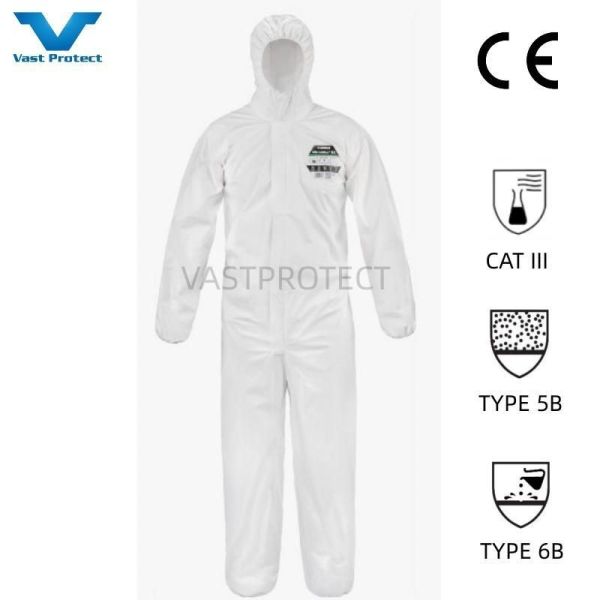 Breathable 55GSM Durable Type5 6 Industrial Microporous Hooded Protective Coverall