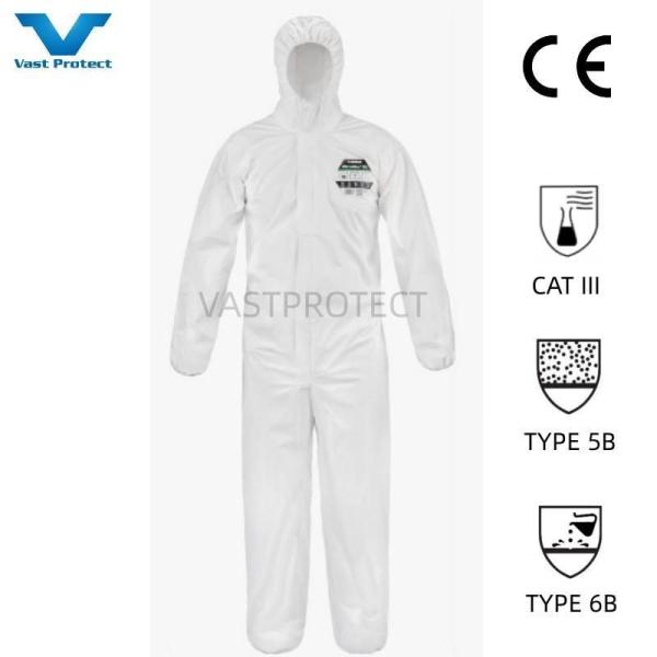 Breathable 55GSM Durable Type5 6 Industrial Microporous Hooded Protective Coverall