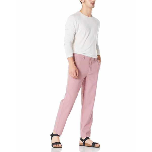 Solid Color Straight Leg Mens Casual Linen Pants Flat Bottom Hem Trousers