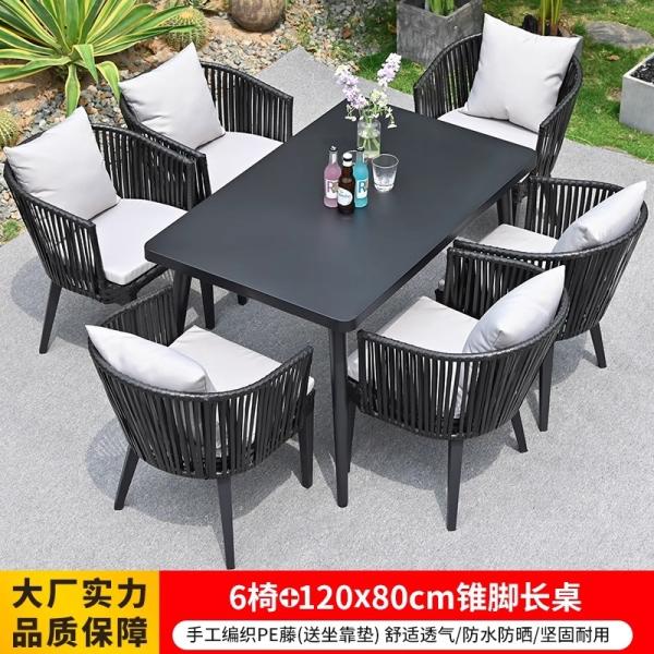 Ensemble de meubles de patio extérieur en rotin résistant aux rayons UV Table à manger et chaises pour jardin, terrasse, cour et loisirs en plein air