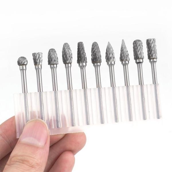 10PCS Dremel 3*3mm Solid Tungsten Carbide Rotary File Burr Set with Bidentate Pattern