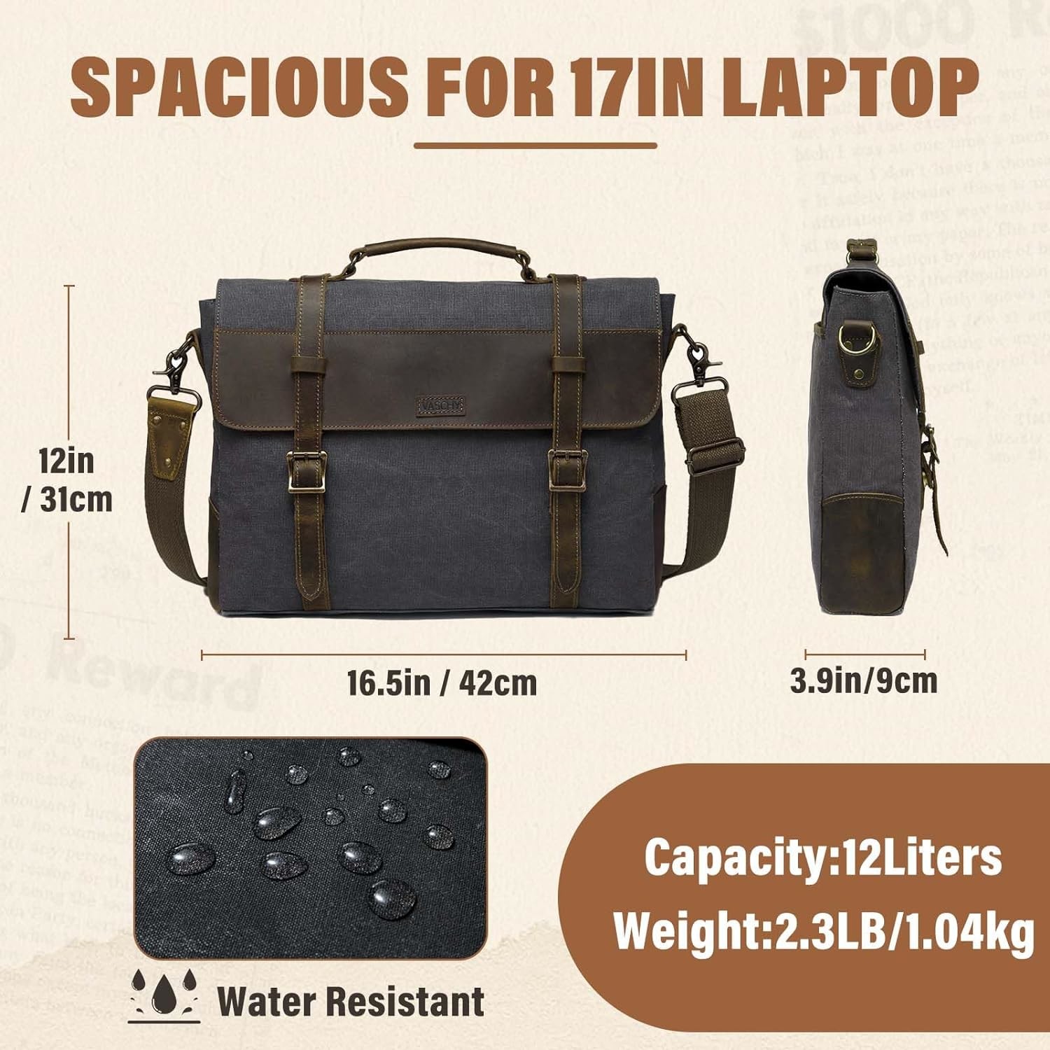 Сумка для мужчин, винтажный холст кожаный холст ноутбук сумка плечевая сумка деловой чемодан