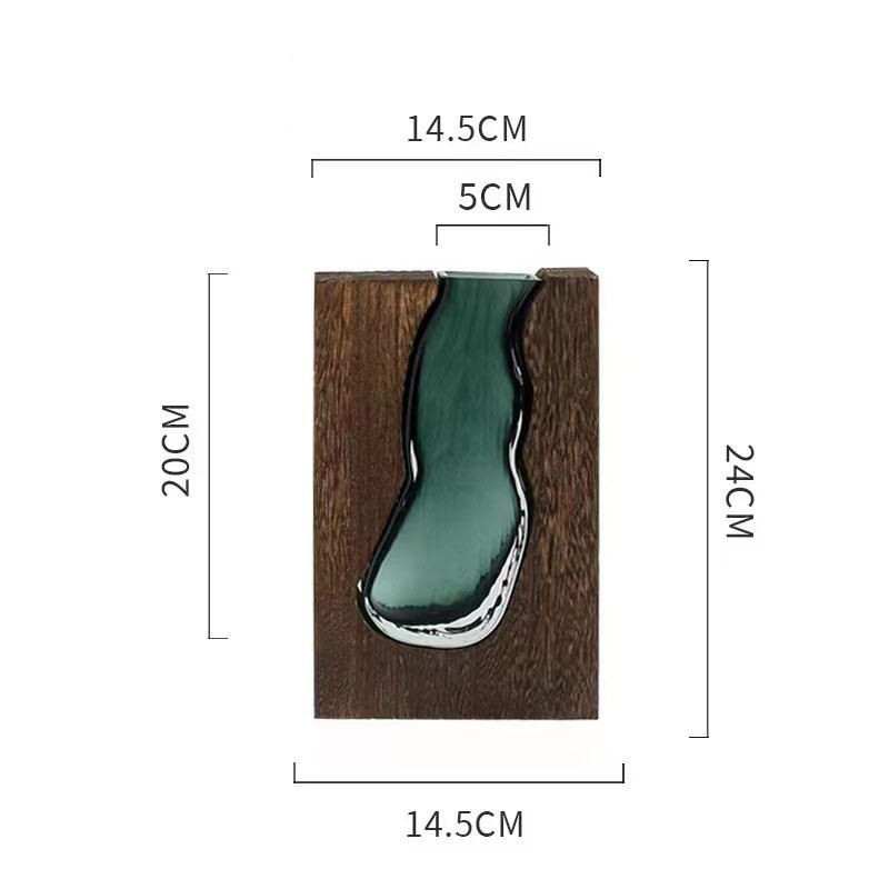 H24cm Художественная деревянная стеклянная ваза Деревянная основа цилиндрическая цветовая ваза Уникальный дом