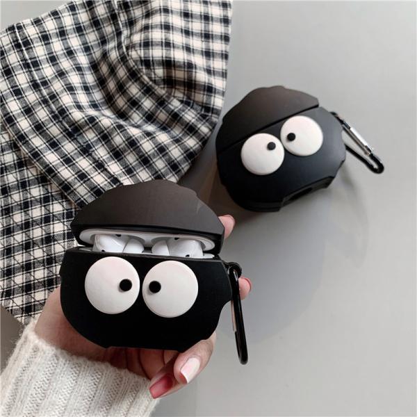 Anti Lost Cute Black Airpod Cases Black Silicone Cartoon Finger Print Proof