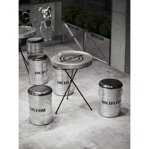 Silver Industrial Restaurant Furniture Rust Resistant Oil Drum Stool
