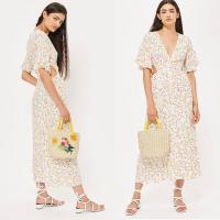 Robe florale long Midi de robe sexy de décolleté en V de style de Boho d'été